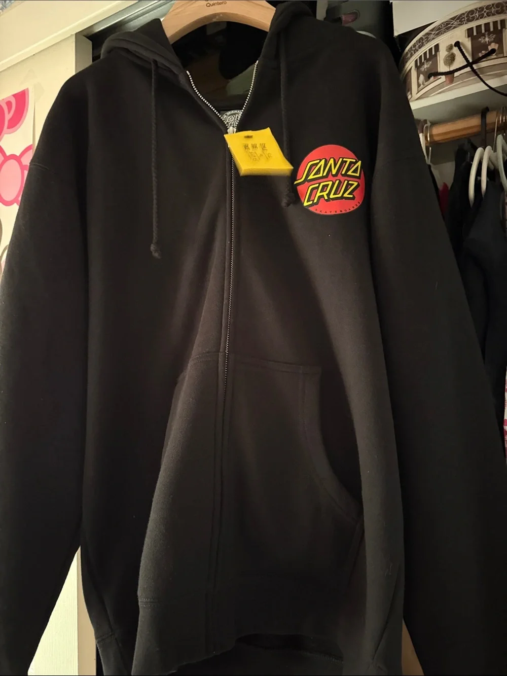 Santa Cruz Skateboards Black Kids Zip Hoodie with Red/Yellow Logo
